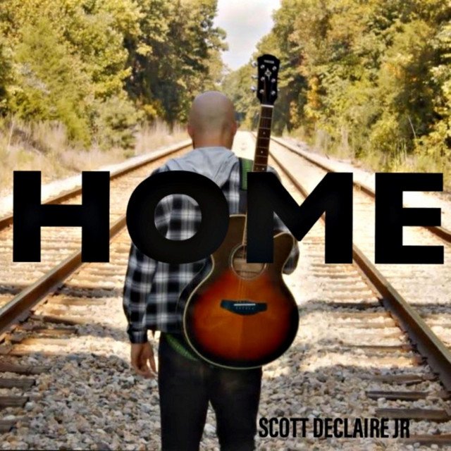 Home single artwork showing Scott DeClaire Jr. walking along railroad tracks with a guitar