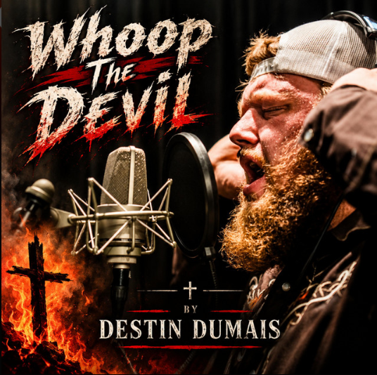 Whoop the Devil artwork showing Destin Dumais singing at a studio microphone