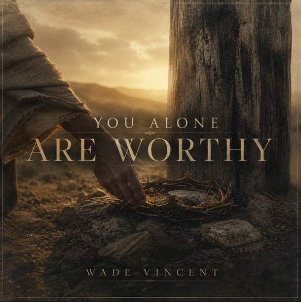You Alone Are Worthy single cover by Wade Vincent, showing a crown of thorns beside a weathered wooden post in golden light